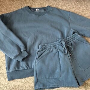 Blue Sweatshirt and Shorts Set